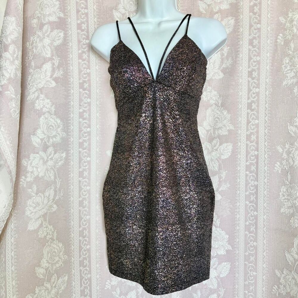 January 7 Vintage Women's Black and Gold Dress